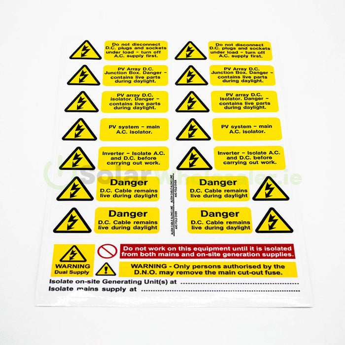 Solar PV System Warning Label Set (5 Pack)