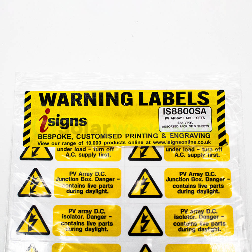 SEAI-PVLabel Solar PV Safety Label Sheet - Solar Wholesaler