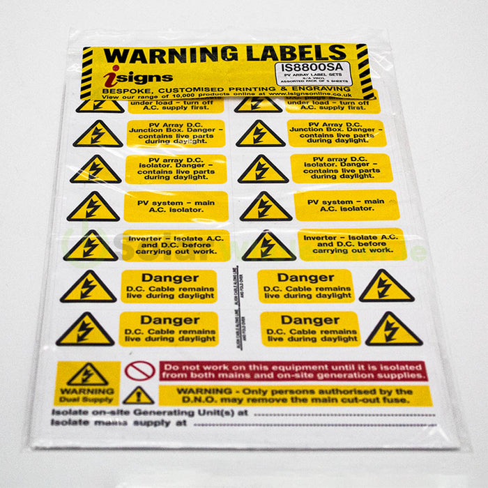 Solar PV System Warning Label Set (5 Pack)